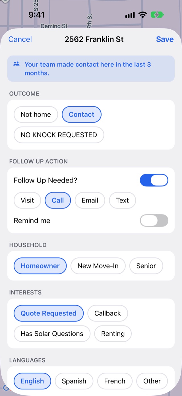 Recording a visit with a follow-up and custom tags